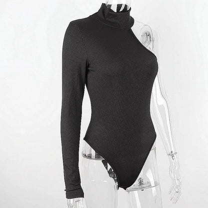 WhereMery French Women's Sexy Off Shoulder Small High neck Long Sleeve Jumpsuit Spring Hot Girl Slimming Irregular Chic T-shirts