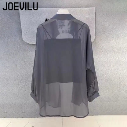 Sheer Chiffon Shirt Women's Casual UV Resistant Cardigan Summer Thin Commuting Coat Japanese Fashion Mesh Sunscreen Clothing Y2k
