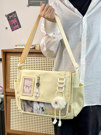 Y2K Japanese Harajuku School Bags for Teenage Girls New 2024 Transparent Itabag Crossbody Bag DIY Badges Display Plate Ita Bag