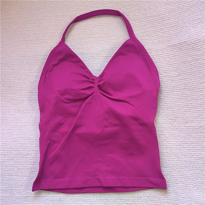 HBC Sexy V Neck Gym Tank Top Longline Strappy Vest Women Seamless Sports Running Tank Top Slim Fit Yoga Padded Workout