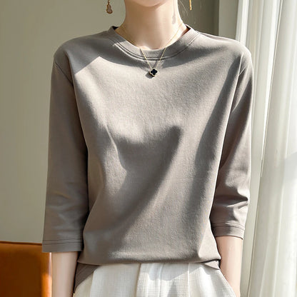 Spring And Summer New White Mercerized Cotton Short Sleeve T-Shirt Feminine Joker Cotton Cropped Sleeve Bottoming Shirt