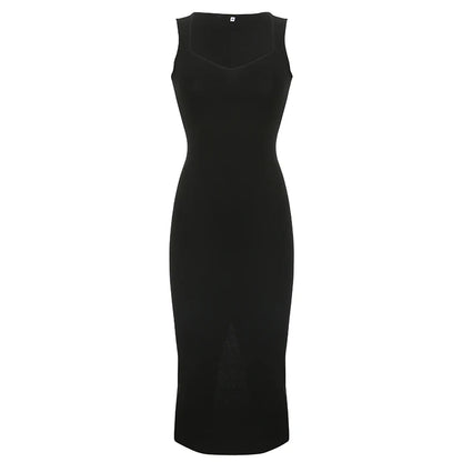 CIBBAR Basic Knit Long Dress Korean Fashion Square Collar Sleeveless Women's Dresses Summer Casual Y2k Vintage All-match Outfits