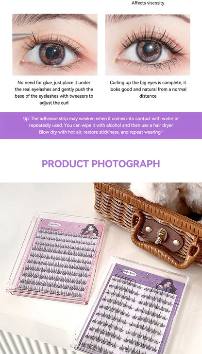 Gege Bear No-Glue False Eyelashes - Easy 3-Step Application, Natural Look, Perfect for Beginners with Sunflower Desig