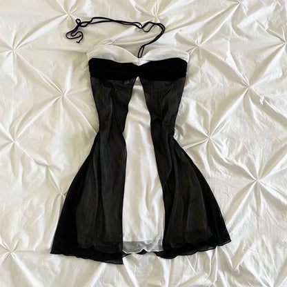 Gothic Harajuku Vintage Y2K Women's Dress Sexy Slim Chic Casual Lace-up Design Halter Neck Dresses Punk Rock Emo Girl Streetwear