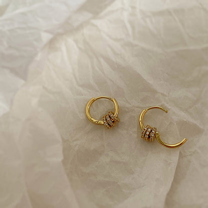 Trendy Gold Plated Geometric Gear Shape Circle Hoop Earrings for Women Girl Fashion Zircon Jewelry Buckle Type