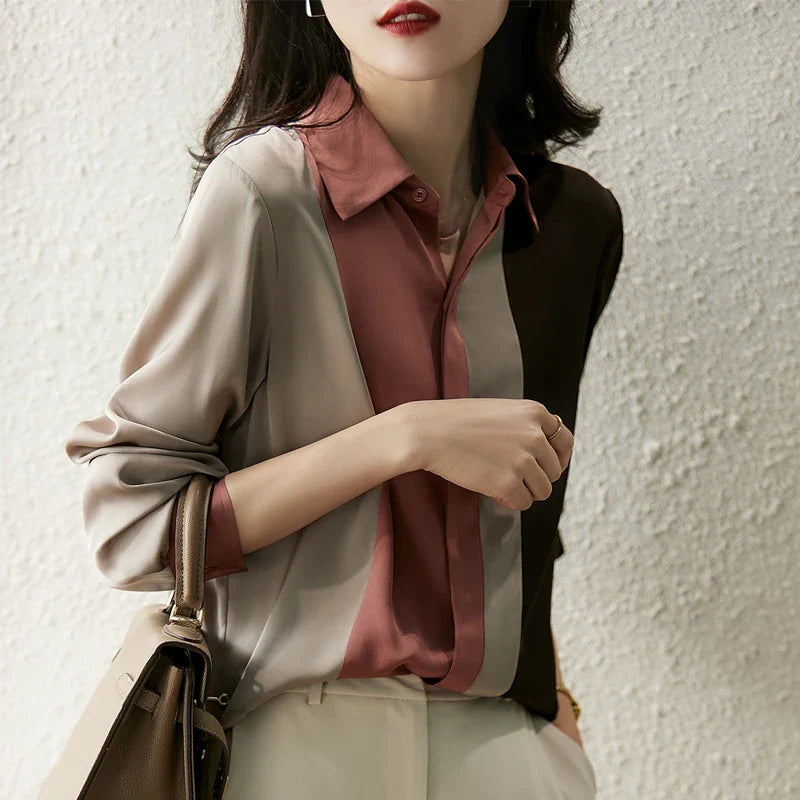 Women Satin Button Blouse