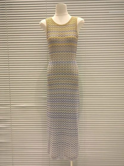 CHUJIE Women's Dress 2025 Spring/Summer New Design Gradually Changes Color, Fashion Elegant Slim Fit Round Neck Sleeveless Dress