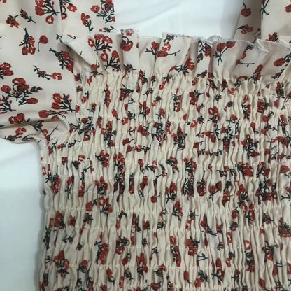 2025 New Spring Summer Dress Women Mini Dresses Female Short Sleeve Elastic Bust Printed Floral Pleated Backless Casual Dress