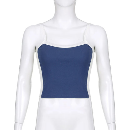 Sleeveless Knitted Crop Tops Green Sexy Basic Patchwork 2024 Summer Casual Cami Backless Y2k Vintage Tank Top Women