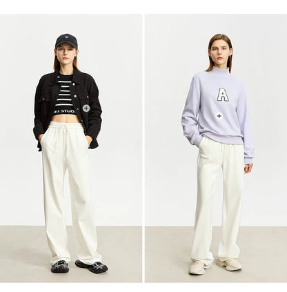 AMII Minimalism Casual Pants for Women 2025 Spring Wide Leg New Loose Vertical Elastic Waist Drawstring Sporty Trousers 12343338