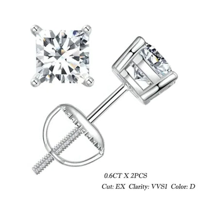 Bamoer 0.5-1ct Moissanite Screw Back Earrings for Women, D Color VVS1 Clarity Lab Created Diamond Earring White Gold Earrings