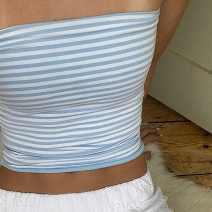 Women's Strapless Cropped Tube Top Off-Shoulder Backless Mini Vest Summer Party Club Striped/Solid Short Tank 2025 New
