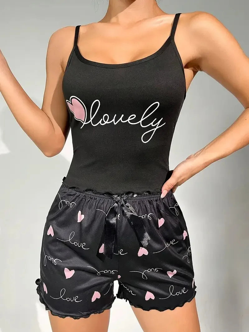 Women's Milk Silk Pajama Set Printed Camisole and Shorts Two-Piece Summer Comfort Homewear Sexy Loungewear Outfit