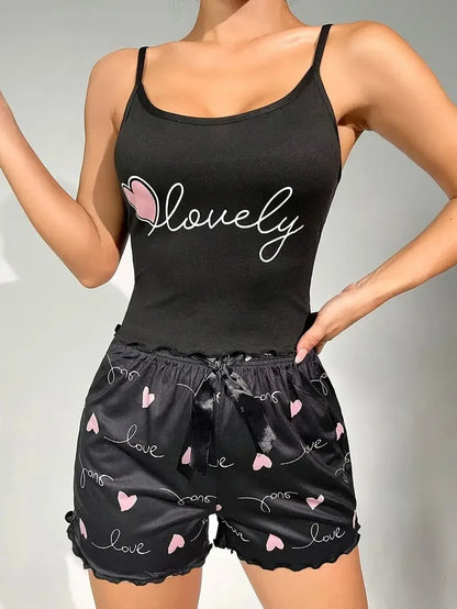 Women's Milk Silk Pajama Set Printed Camisole and Shorts Two-Piece Summer Comfort Homewear Sexy Loungewear Outfit