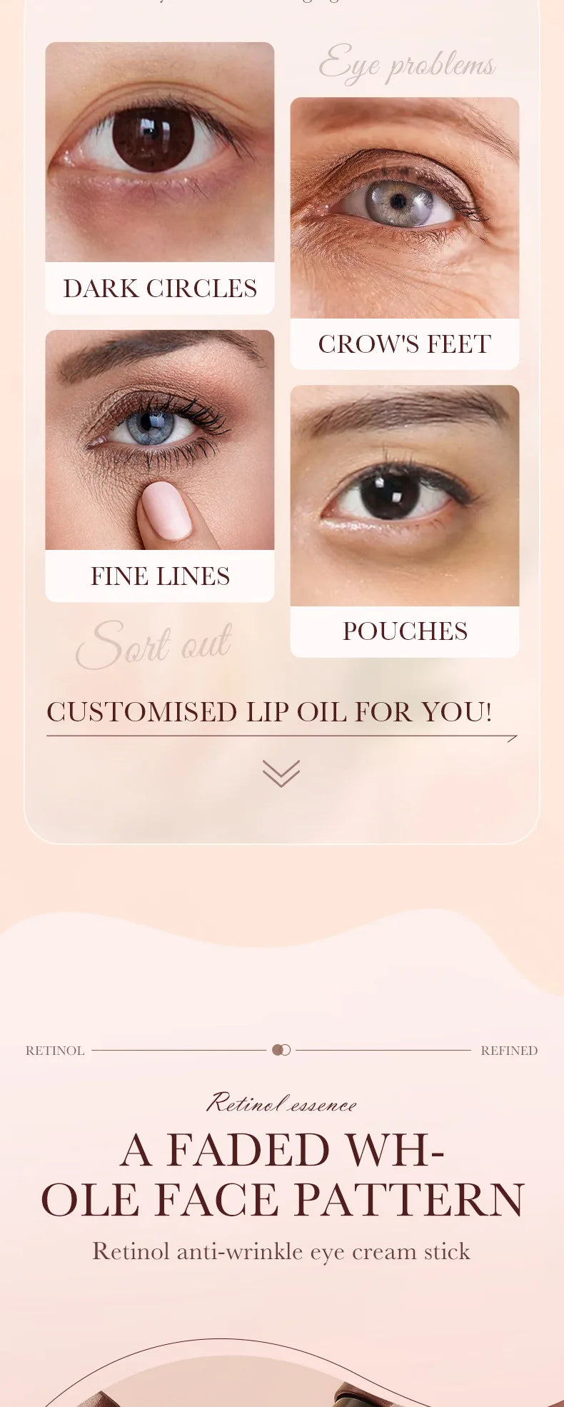 SADOER Retinol Eye Cream Stick Anti Dark Circles Under the Eyes Moisturizing Firming Eyes Cream Eye Skin Care Products