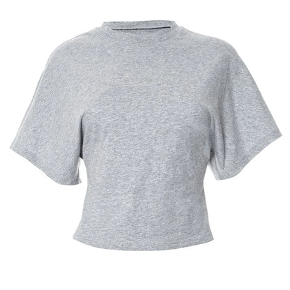 Fashion Casual Solid Gray Cropped T-shirt 2025 Woman Clothes O-neck Corset Tops Streetwear Girls Spring Summer Short Tee Shirts