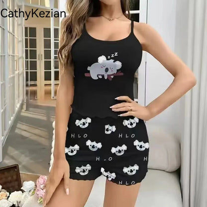 Women Pajamas Sleepwear Pajama Set Sports Camisole And Shorts Print Ventilate Casual Soft Comfortable