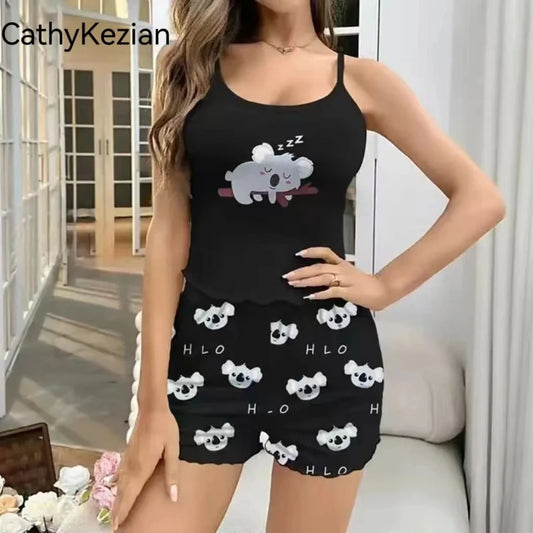 Women Pajamas Sleepwear Pajama Set Sports Camisole And Shorts Print Ventilate Casual Soft Comfortable