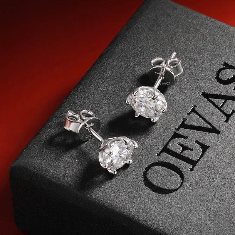 OEVAS 100% 925 Sterling Silver 0.2-2 Carat D Color Moissanite Diamond Stud Earrings For Women Sparkling Party Fine Jewelry Gifts