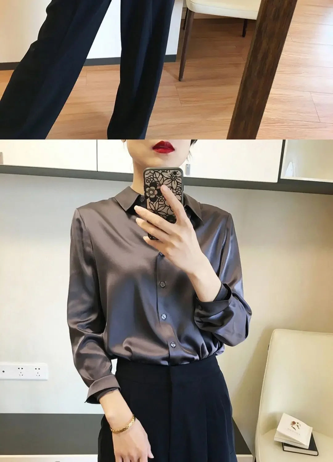 Silk Brown Clothes Wear To Work Office Outfits Long Sleeve Purple Spring Formal Tops for Women Satin Womens Shirt & Blouse Cool