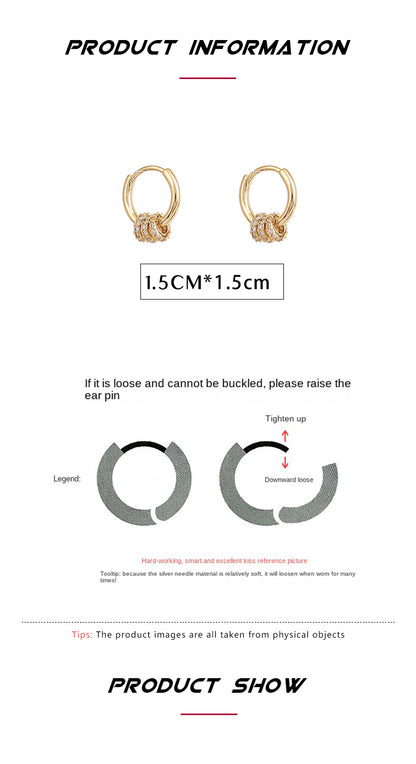 Trendy Gold Plated Geometric Gear Shape Circle Hoop Earrings for Women Girl Fashion Zircon Jewelry Buckle Type