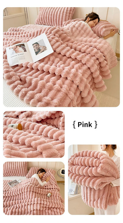 Light luxury Multifunctional Solid Color Rabbit Velvet Blanket Winter Thick Warm Flannel Used For Bedroom Living Room Blanket
