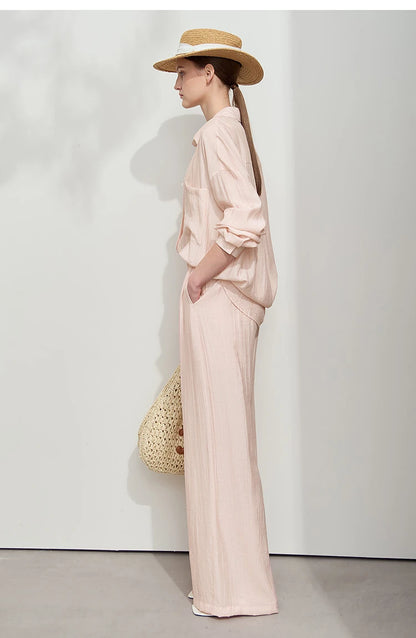 AMII Minimalism Shirt Pants For Women 2025 Spring New Casual Basic Shirt Sold Separate Straight Long Wide Leg Pants 12511048