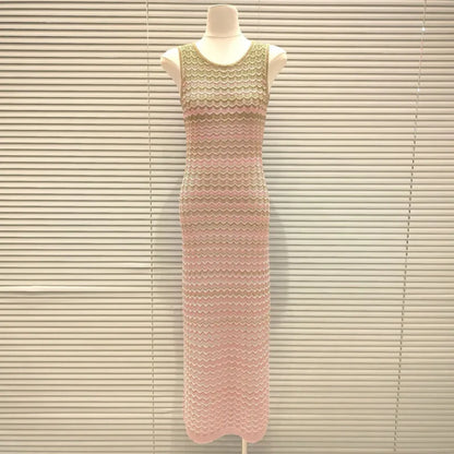 CHUJIE Women's Dress 2025 Spring/Summer New Design Gradually Changes Color, Fashion Elegant Slim Fit Round Neck Sleeveless Dress