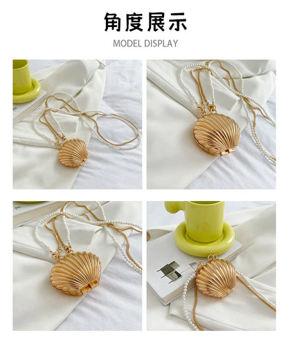 2025 New Summer Lipstick Bags for Women Fashion Pearl Mini Purse Crossbody Bag High Quality Gold Shell Bag Designer Shoulder Bag