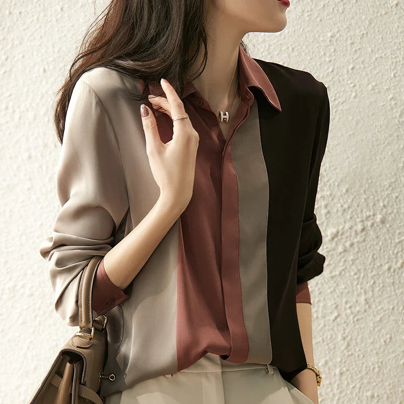 Women Satin Button Blouse