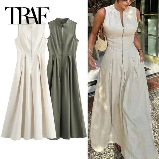 TRAF Zipper Long Dress