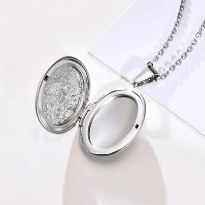 Delicate Floral Oval Heart Locket Pendant Necklaces for Women,Stainless Steel Photo Frame Promise Love Keepsake Gift