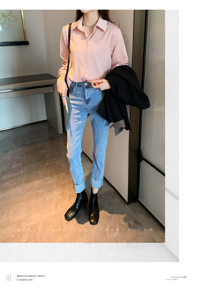Spring Autumn Casual Chiffon Shirt Women Office Lady Shirts Fashion Female Long Sleeve Loose Solid Blouse Tops  S-4XL