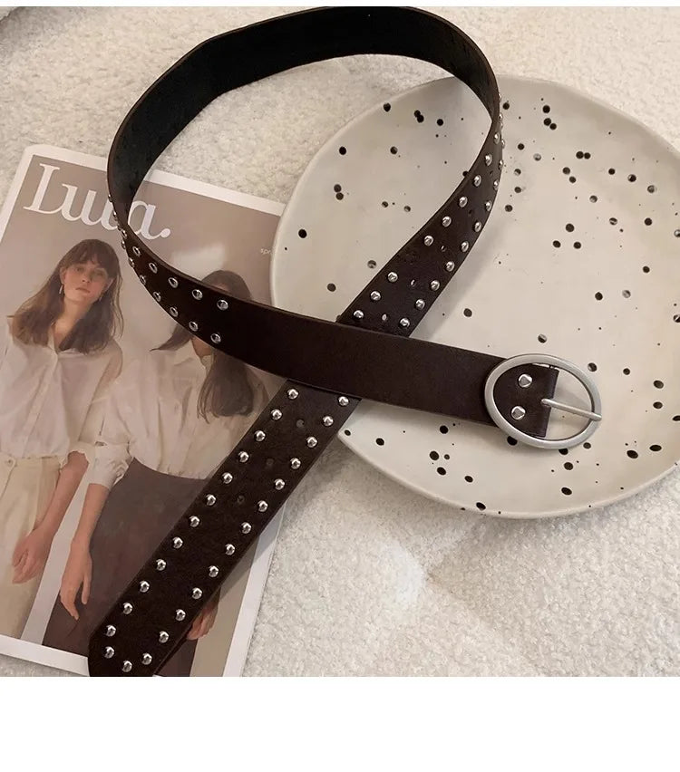 Bohemian Rivet Belt Women 2024 New High-End Design Niche With Dress Y2K Belt Trend
