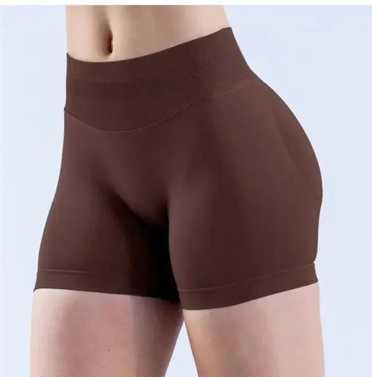 Summer High Waisted Yoga Shorts Women  Fashionable and Sexy Running Fitness Pants Solid Color High Elastic Yoga Leggings