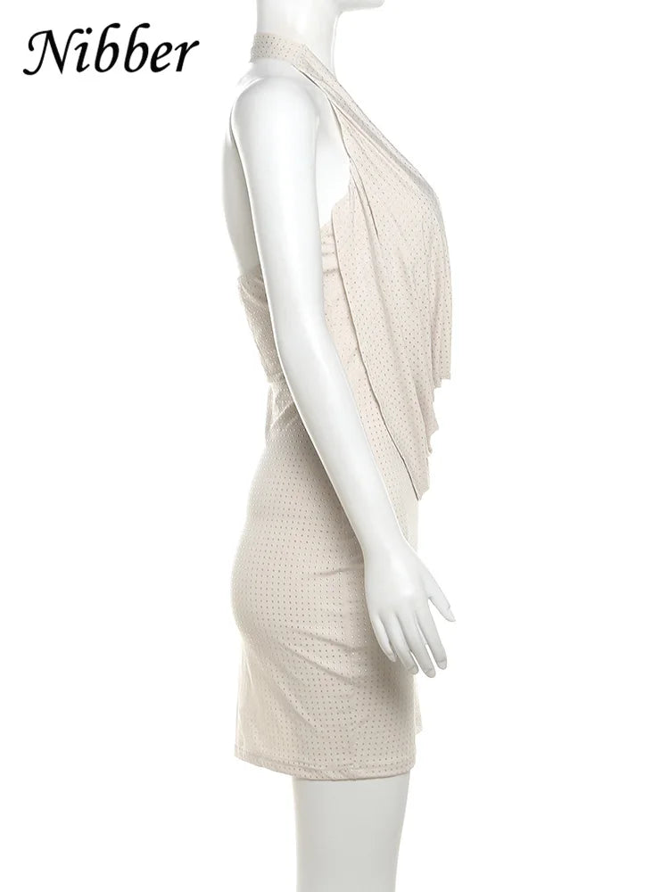 Nibber Glue Point Drills Solid Color Mini Dress Women Fashion Deep V-neck Strapless Dresses Female Trend Streetwear Clothing