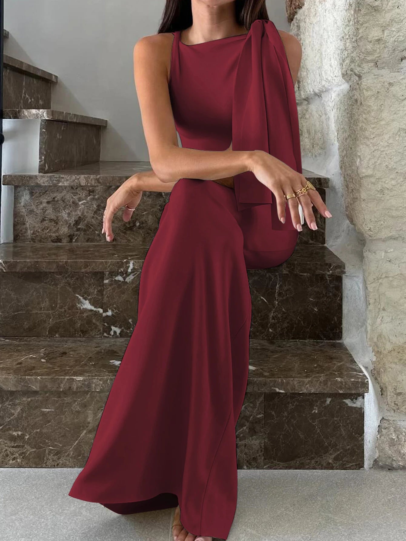 Hugcitar Fashion Solid O Neck Sleeveless Patchwork Sexy Bodycon Maxi Prom Dress Summer Women Clothes Party Festival Club Y2K