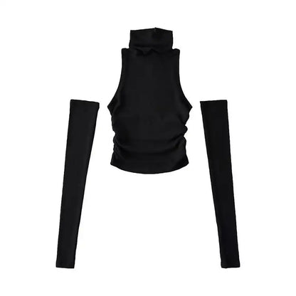 Spring Summer Top Sexy Tank Top Spicy Girl Sleeves High Neck Pleated Club Crop Top Women tshirt Skinny Streetwear Y2k Clothing