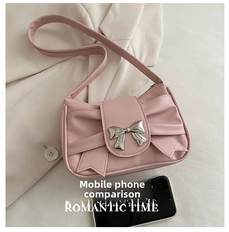 Trendy Bow Shoulder Bag Handbag Casual Underarm Bag Daily Commuting Bags PU Leather Lady Banquet Bag Business Women's Bags