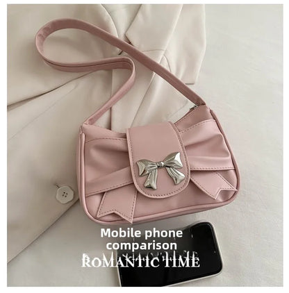 Trendy Bow Shoulder Bag Handbag Casual Underarm Bag Daily Commuting Bags PU Leather Lady Banquet Bag Business Women's Bags