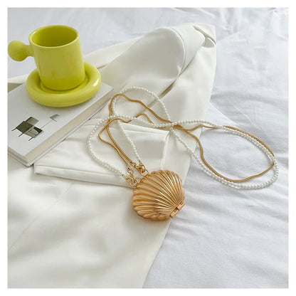 2025 New Summer Lipstick Bags for Women Fashion Pearl Mini Purse Crossbody Bag High Quality Gold Shell Bag Designer Shoulder Bag