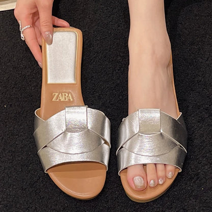 Luxury Designer Women Sandals 2025 New Woven with Comfortable Women's Sandals Casual Bottom Summer Flat Woman Slippers
