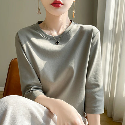 Spring And Summer New White Mercerized Cotton Short Sleeve T-Shirt Feminine Joker Cotton Cropped Sleeve Bottoming Shirt