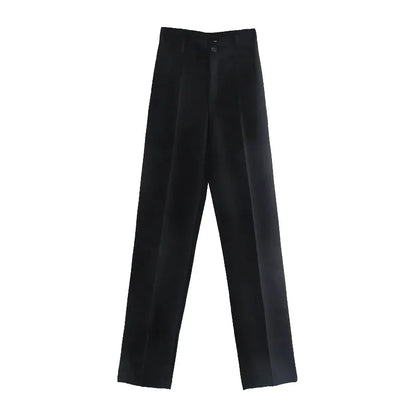 TRZA Women Chic Fashion Office Wear Straight Pants Vintage High Waist Zipper Fly Female Trousers Mujer