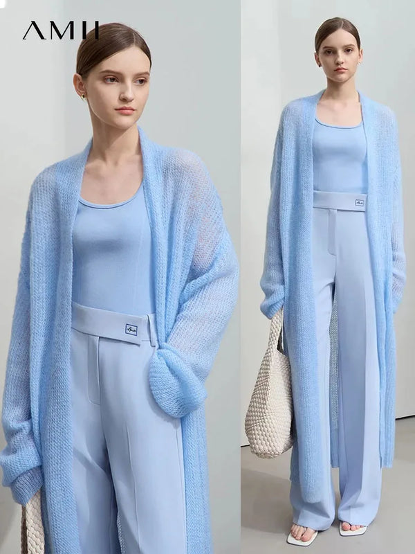 AMII Minimalist Long Sweater Cardigan For Women 2025 Spring New Casual Office Lady Knitted Coats Loose Female Cardigan 12551045