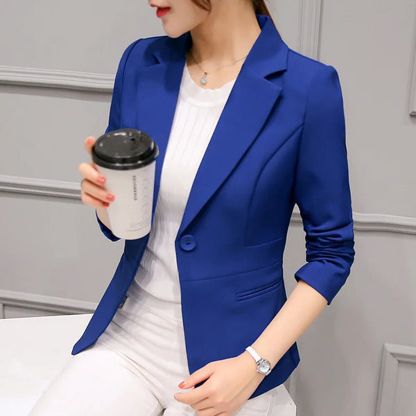 Women's Blazer 2025 Blue Long Sleeve Blazers Pockets Jackets Coat Slim Office Lady Jacket Female Tops Suit Blazer Femme Jackets