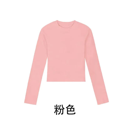 Cotton O Neck Long Sleeve Shirt Women Sexy Cropped Tops 2024 Autumn Black Casual Skinny Slim Basic Woman T Shirts White Clothing