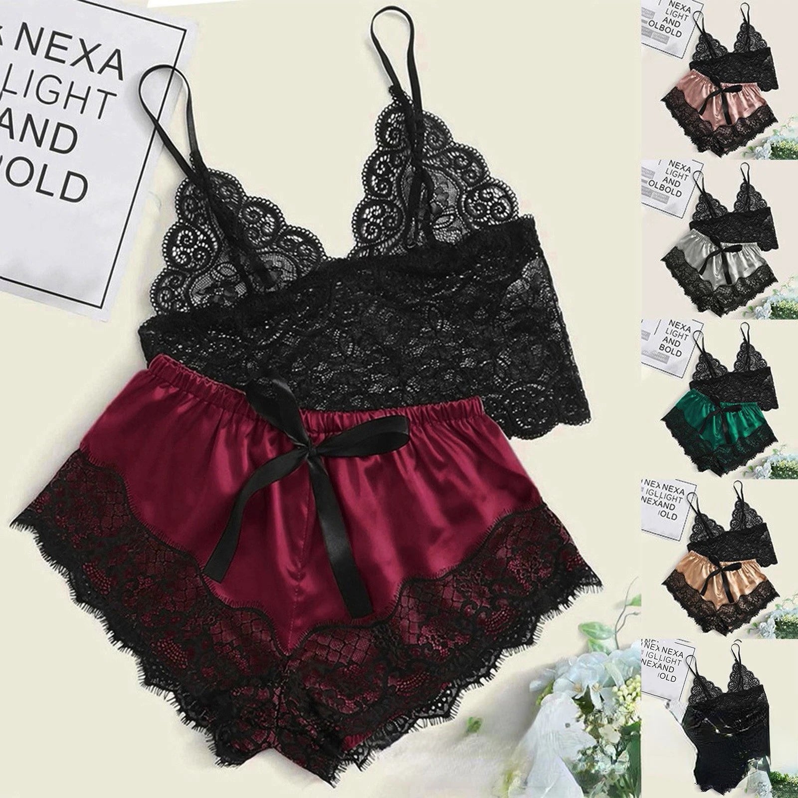 Pajama Sets Sexy Pajamas for Women 2 Pieces Top Shorts Set Sleepwear Clothes Lace Pajamas Underwear Lingerie