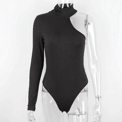 WhereMery French Women's Sexy Off Shoulder Small High neck Long Sleeve Jumpsuit Spring Hot Girl Slimming Irregular Chic T-shirts