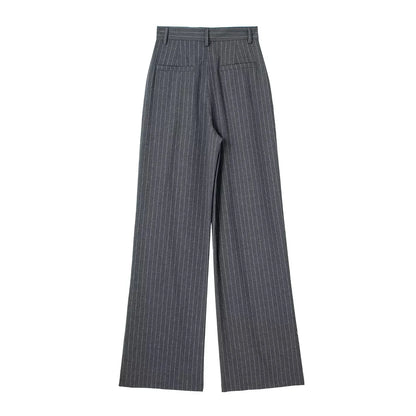 TRAF Women's Formal Pants Office Wear Women Striped Grey Black Pants Woman High Waist Baggy Suit Pants Casual Wide Leg Trousers